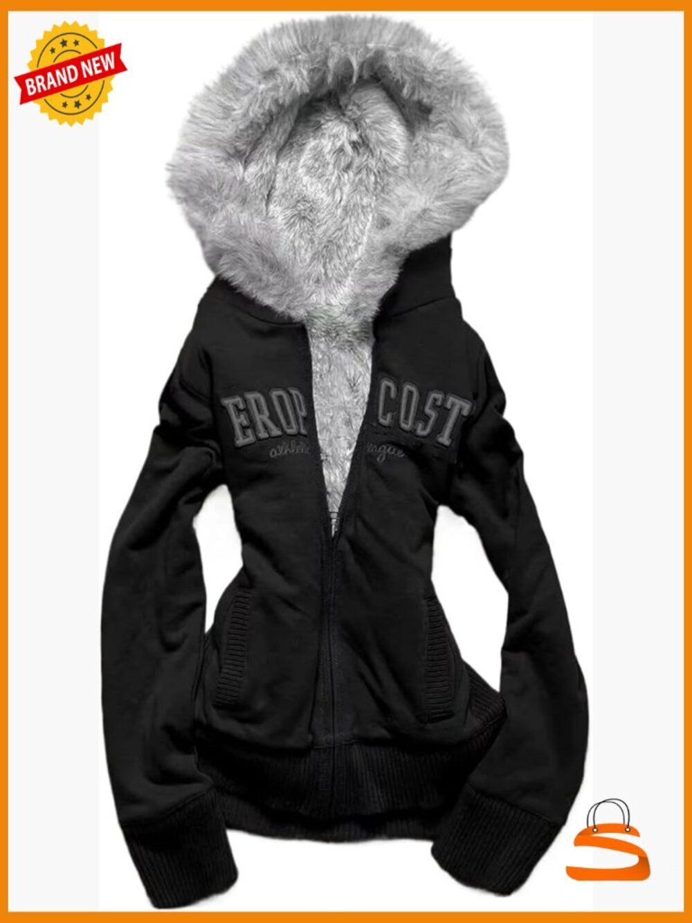 Y2k Crop Zip Up Hoodie with Fur Collar Emo Grunge Winter Coat Streetwear Vintage